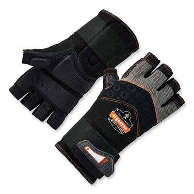 ergodyne ProFlex 910 Half-Finger Impact Gloves + Wrist Support, EN388: 1121X, 13" Long, XX-Large, Black, Pair (17716)
