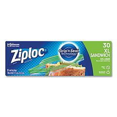 Ziploc Sandwich Seal Top Bags, XL Sandwich, 8" x 7", Clear, 30/Box (315880)