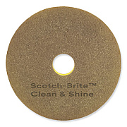 Scotch-Brite Clean and Shine Pad, 18" Diameter, Brown/Yellow, 5/Carton (09543)