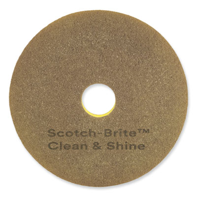Scotch-Brite Clean and Shine Pad, 18" Diameter, Brown/Yellow, 5/Carton (09543)