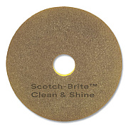 Scotch-Brite Clean and Shine Pad, 14" Diameter, Brown/Yellow, 5/Carton (09548)