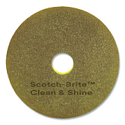 Scotch-Brite Clean and Shine Pad, 12" Diameter, Brown/Yellow, 5/Carton (09550)
