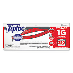 Ziploc Double Zipper Storage Bags, Triple System Seal, Gallon, 10.56" x 10.75", Clear, 250/Box (364948)