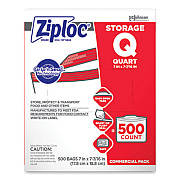 Ziploc Double Zipper Storage Bags, Quart, 7" x 7.75", Clear, 500/Box (364899)