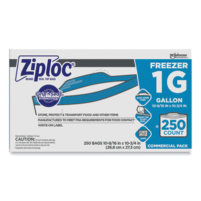 Ziploc Zipper Freezer Bags, 1 gal, 10.56" x 10.75", Clear, 250/Carton (364937)