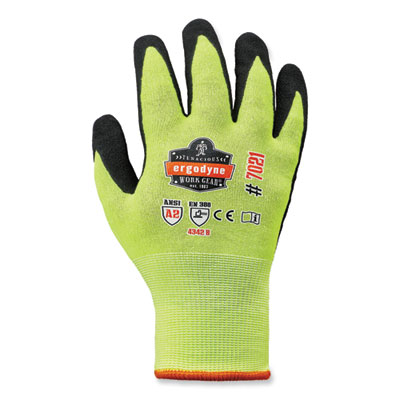 ergodyne ProFlex 7021 Hi-Vis Nitrile-Coated CR Gloves, EN388: 4342B, 8.5" Long, Small, Lime, Pair (17962)