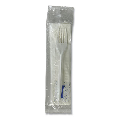 Boardwalk Three-Piece Utensil Set, Fork/Napkin/Salt, Plastic, White, 500/Carton (3KITMW)
