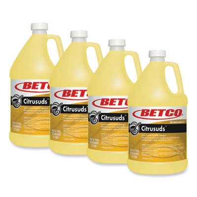 Betco Symplicty Citrusuds Manual Dishwashing Detergent, Lemon Scent, 1 gal Bottle, 4/Carton (21090400)