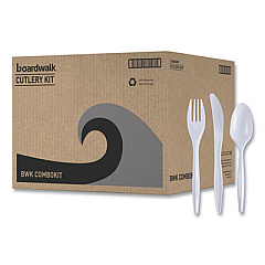 Boardwalk Three-Piece Cutlery Kit, Mediumweight, Fork/Knife/Spoon, Plastic, White, 250/Carton (COMBOKIT)