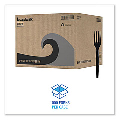 Boardwalk Heavyweight Wrapped Polystyrene Cutlery, Fork, Plastic, Black, 1,000/Carton (FORKHWPSBIW)