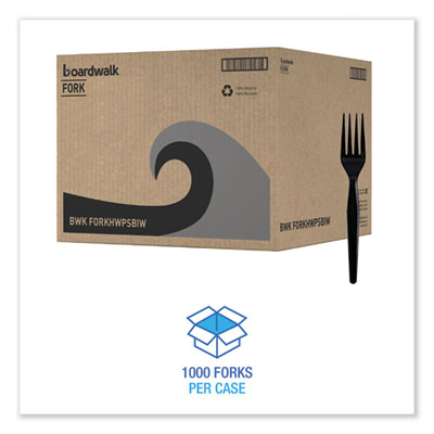 Boardwalk Heavyweight Wrapped Polystyrene Cutlery, Fork, Plastic, Black, 1,000/Carton (FORKHWPSBIW)