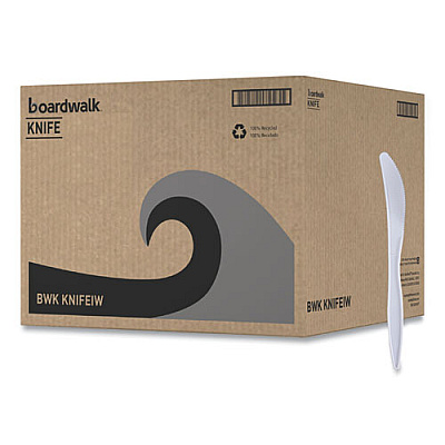 Mediumweight Wrapped Polypropylene Cutlery, Knife, Plastic, White, 1,000/Carton
