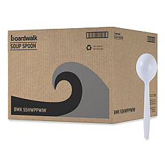 Boardwalk Heavyweight Wrapped Polypropylene Cutlery, Soup Spoon, Plastic, White, 1,000/Carton (SSHWPPWIW)