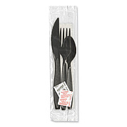 SOLO Impress Heavyweight Full-Length Polystyrene Cutlery Kit, Fork/Knife/Napkin/Pepper/Salt/Spoon, Plastic, Black, 750/Carton (HSK8Y)