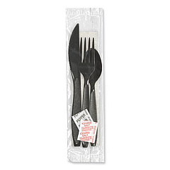 SOLO Impress Heavyweight Full-Length Polystyrene Cutlery Kit, Fork/Knife/Napkin/Pepper/Salt/Spoon, Plastic, Black, 750/Carton (HSK8Y)