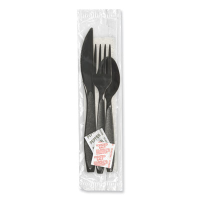 SOLO Impress Heavyweight Full-Length Polystyrene Cutlery Kit, Fork/Knife/Napkin/Pepper/Salt/Spoon, Plastic, Black, 750/Carton (HSK8Y)