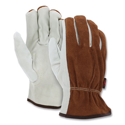 MCR Safety Dual Leather Industrial Gloves, Gunn Cut, Keystone Thumb, X-Large, Cream/Brown, 12 Pairs (3205XL)