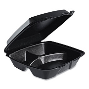 Dart Insulated Foam Hinged Lid Containers, 3 Compartments, 9.01" x 9.4" x 3.1", Black, 200/Carton (90HTPFB3R)