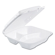 Dart Insulated Foam Hinged Lid Containers, 3 Compartments, 9.01 x 9.4 x 3.1, White, 200/Carton (90HTPF3VR)