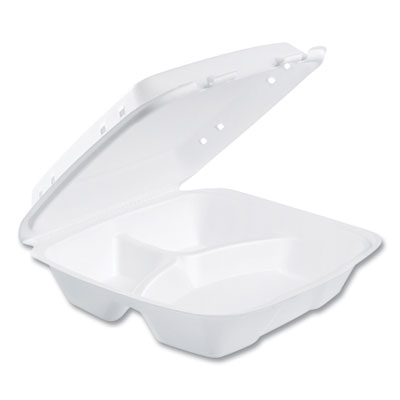 Dart Insulated Foam Hinged Lid Containers, 3 Compartments, 9.01 x 9.4 x 3.1, White, 200/Carton (90HTPF3VR)