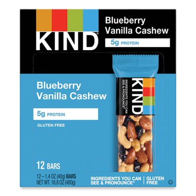KIND Fruit and Nut Bars, Blueberry Vanilla and Cashew, 1.4 oz Bar, 12/Box (18039)