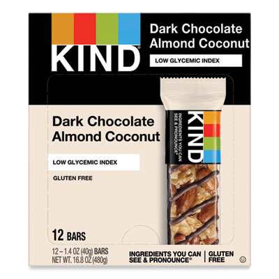 KIND Fruit and Nut Bars, Dark Chocolate Almond and Coconut, 1.4 oz Bar, 12/Box (19987)