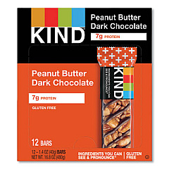 KIND Plus Nutrition Boost Bar, Peanut Butter Dark Chocolate/Protein, 1.4 oz, 12/Box (17256)