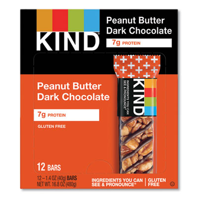 KIND Plus Nutrition Boost Bar, Peanut Butter Dark Chocolate/Protein, 1.4 oz, 12/Box (17256)