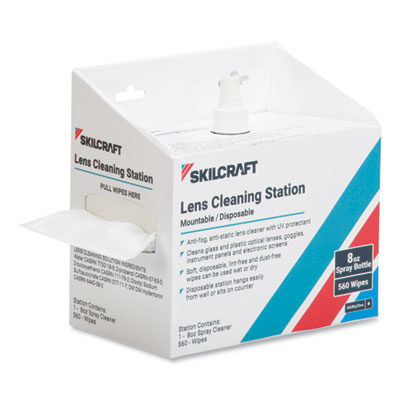 AbilityOne 654000NIB0080 SKILCRAFT Lens Cleaning Station, 8 oz Pump Bottle; 560 Wipes/Box, 4 Boxes/Carton