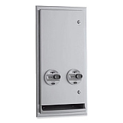 Bobrick ClassicSeries Recessed or Semi-Recessed Napkin/Tampon Vendor, 25 Cent Coin Mechanism, 13.88 x 7.94 x 27.88, Stainless Steel (370625)