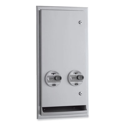 Bobrick ClassicSeries Recessed or Semi-Recessed Napkin/Tampon Vendor, 25 Cent Coin Mechanism, 13.88 x 7.94 x 27.88, Stainless Steel (370625)