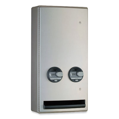 Bobrick ConturaSeries Surface-Mounted Napkin/Tampon Vendor, 25 Cent Coin Mechanism, 14.5 x 7.13 x 28.5, Stainless Steel (4706925)