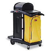 Rubbermaid Commercial High-Security Healthcare Cleaning Cart, Metal, 4 Shelves, 1 Bin, 22" x 48.25" x 53.5", Black (9T7500BK)