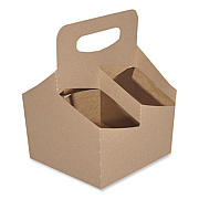 SCT 4-Corner Pop-Up Food and Drink Tray, 4-Cup Drink Carrier, Up to 24 oz Beverages, 6.5 x 6.25 x 9, Brown, Paper, 250/Carton (2797)