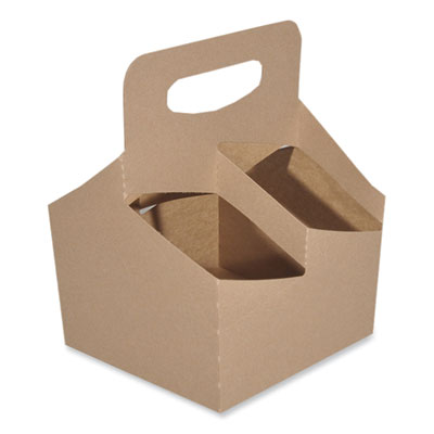SCT 4-Corner Pop-Up Food and Drink Tray, 4-Cup Drink Carrier, Up to 24 oz Beverages, 6.5 x 6.25 x 9, Brown, Paper, 250/Carton (2797)