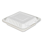 SCT ChampWare Molded-Fiber Clamshell Containers, 8" x 8", White, Sugarcane, 200/Carton (18942)