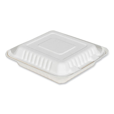 SCT ChampWare Molded-Fiber Clamshell Containers, 8" x 8", White, Sugarcane, 200/Carton (18942)