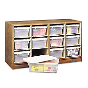 Safco MODULAR SUPPLIES ORGANIZER, 12 SECTIONS, 34" X 13" X 19", MEDIUM OAK/CLEAR/WHITE (9452MO)