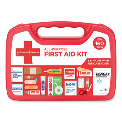 Johnson & Johnson Red Cross All-Purpose First Aid Kit, 160 Pieces, Plastic Case (202045)