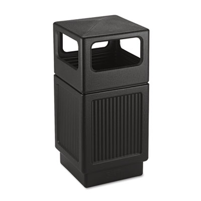 Safco Canmeleon Recessed Panel Receptacles, Side-Open, 38 gal, Polyethylene, Black (9476BL)