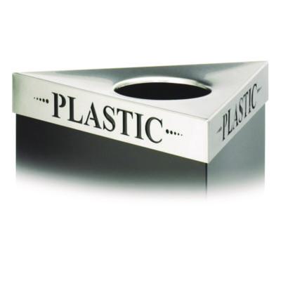 Safco Triangular Lid for Trifecta Receptacle, Laser Cut "PLASTIC" Inscription, 20w x 20d x 3h, Stainless Steel (9560PC)