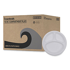 Boardwalk Hi-Impact Plastic Dinnerware, 3-Compartment Plate, 10" dia, White, 500/Carton (PLTHIPS10WH3)