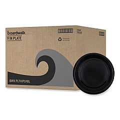 Boardwalk Hi-Impact Plastic Dinnerware, Plate, 9" dia, Black, 500/Carton (PLTHIPS9BL)