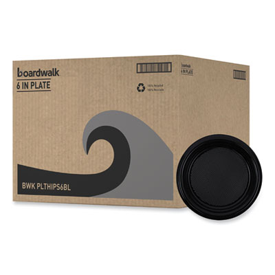 Boardwalk Hi-Impact Plastic Dinnerware, Plate, 6" dia, Black, 1,000/Carton (PLTHIPS6BL)
