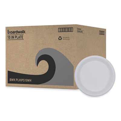 Boardwalk Hi-Impact Plastic Dinnerware, Plate, 10" dia, White, 500/Carton (PLHIPS10WH)