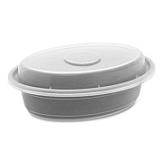 Pactiv Evergreen Newspring VERSAtainer Microwavable Containers, Oval, 8 oz, 5.7 x 4 x 1.5, Black/Clear, Plastic, 150/Carton (OC08B)