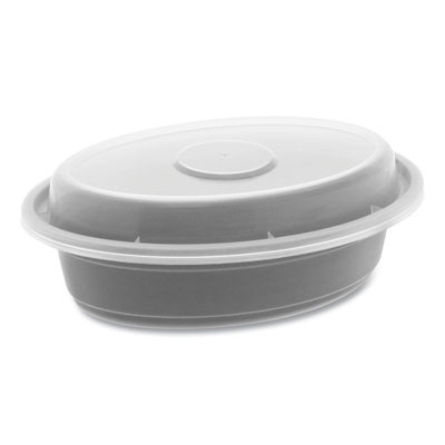 Pactiv Evergreen Newspring VERSAtainer Microwavable Containers, Oval, 8 oz, 5.7 x 4 x 1.5, Black/Clear, Plastic, 150/Carton (OC08B)