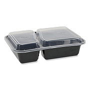 Pactiv Evergreen Newspring VERSAtainer Microwavable Containers, Rectangular, 2 Compartments, 30 oz, Black/Clear, Plastic, 150/Carton (NC8288B)