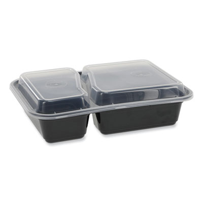 Pactiv Evergreen Newspring VERSAtainer Microwavable Containers, Rectangular, 2 Compartments, 30 oz, Black/Clear, Plastic, 150/Carton (NC8288B)