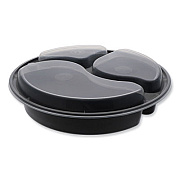 Pactiv Evergreen Newspring VERSAtainer Microwavable Containers, Round, 3 Compartment, 39 oz, 9.5 x 9.5 x 2.3, Black/Clear, Plastic, 150/Carton (NC9388B)